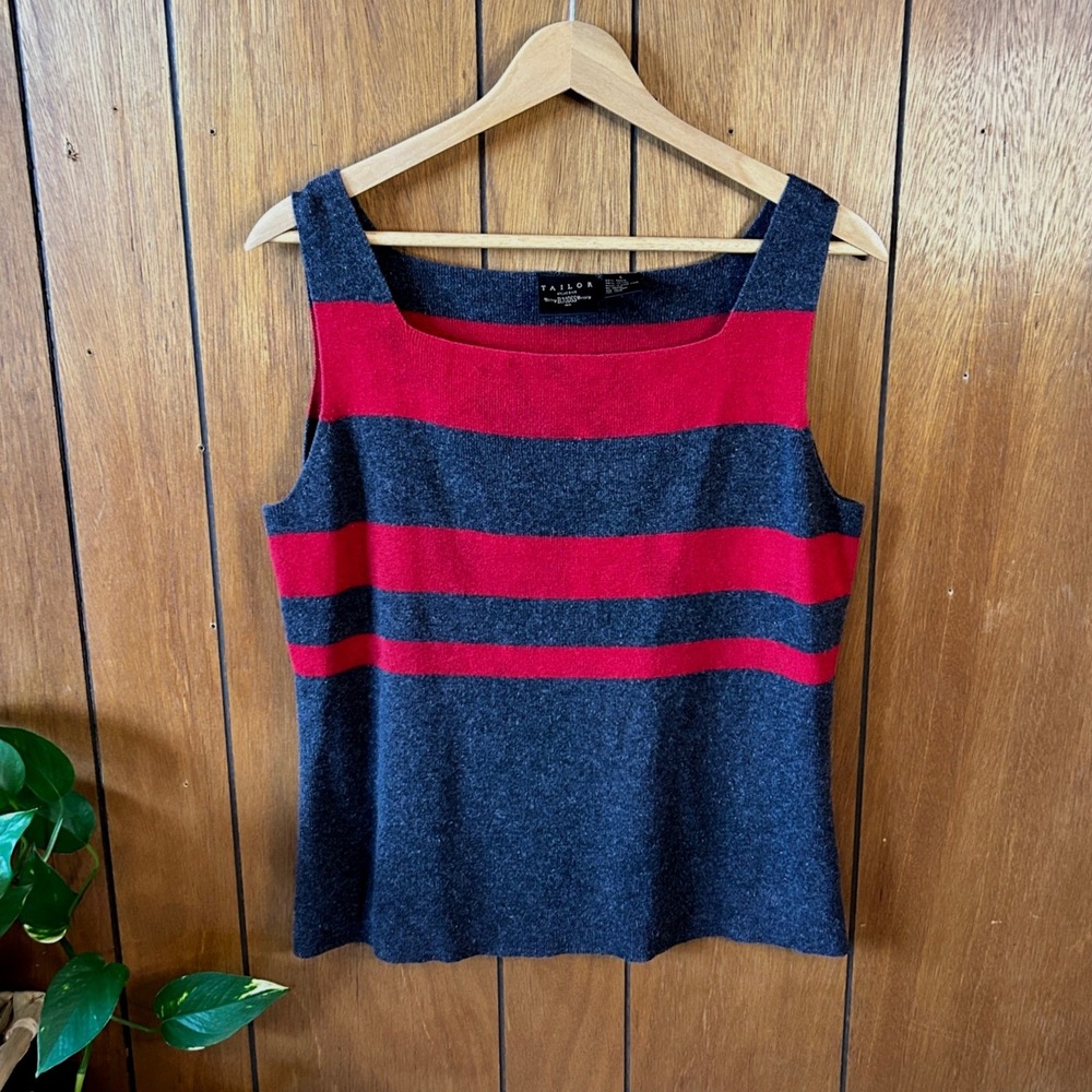 Vintage Tailor B. Moss Ramie Striped Square Neck Sleeveless Sweater Tank Classic